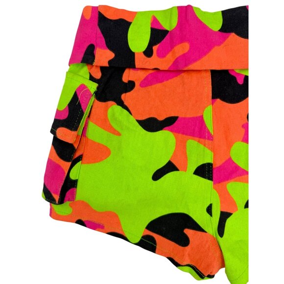 Hot & Delicious Neon Camo Print High-Waisted Festival Shorts w/Belted Design S - Picture 6 of 10